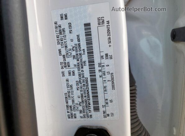 1FTFW1E89NKD52602 2022 FORD F150 White Vista del compartimento del motor