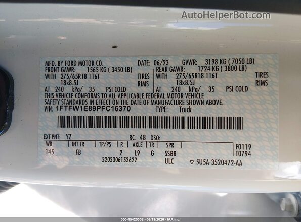 1FTFW1E89PFC16370 2023 FORD F150 White Вид підкапотного простору