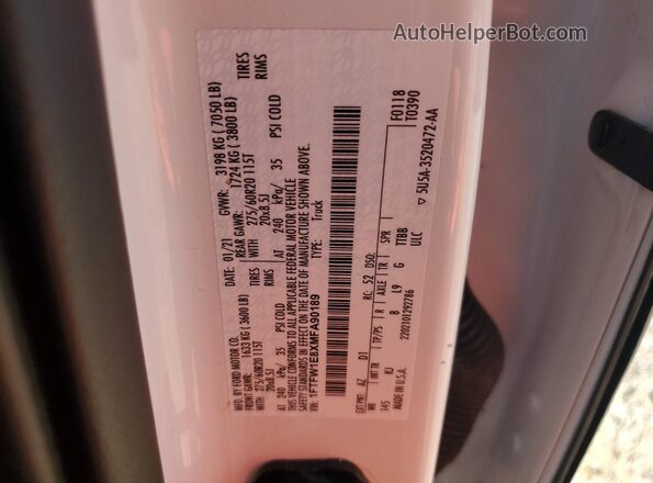1FTFW1E8XMFA90189 2021 FORD F150 White Widok komory silnika