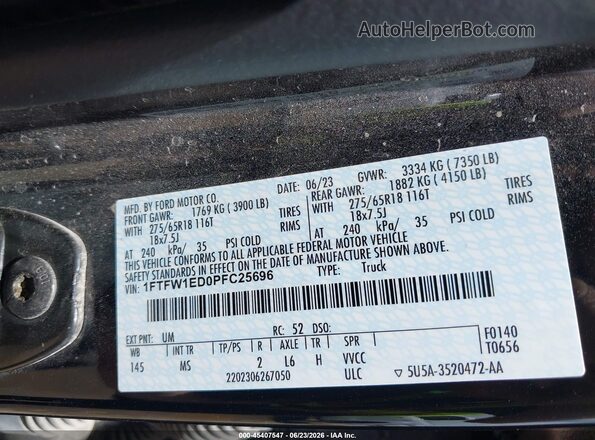 1FTFW1ED0PFC25696 2023 FORD F150 Black Շարժիչի բաժամունքի տեսք