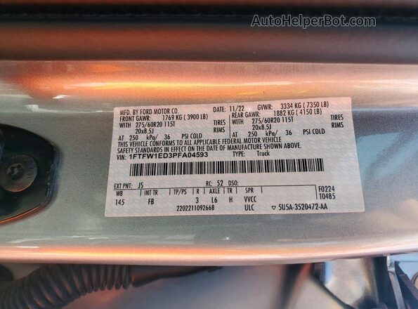 1FTFW1ED3PFA04593 2023 FORD F150 Silver Вид підкапотного простору