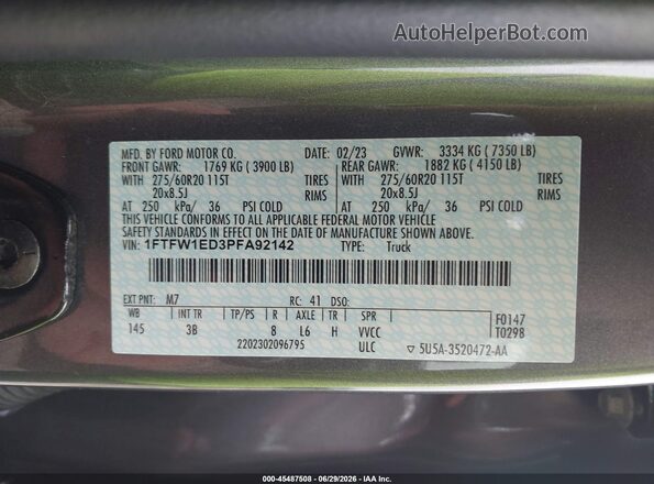 1FTFW1ED3PFA92142 2023 FORD F150 Gray Շարժիչի բաժամունքի տեսք