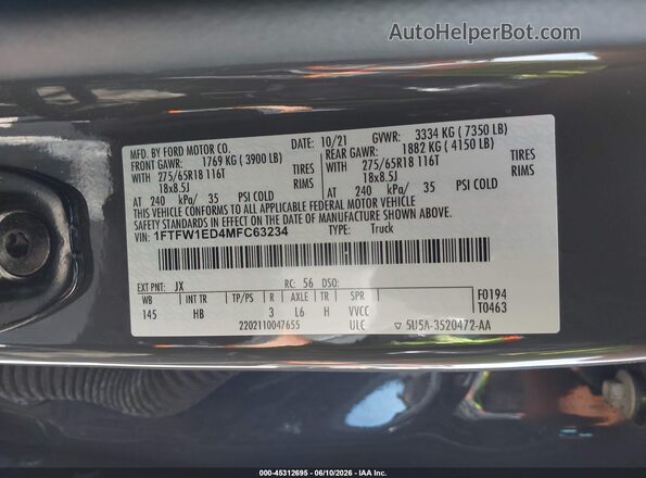 1FTFW1ED4MFC63234 2021 FORD F150 Gray Vista del compartimento del motor