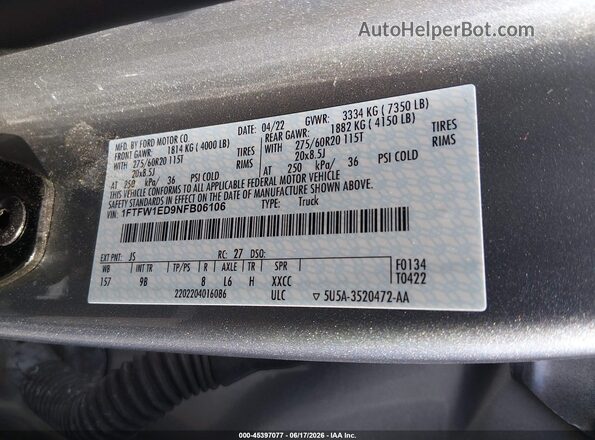 1FTFW1ED9NFB06106 2022 FORD F150 Silver Vista del compartimento del motor