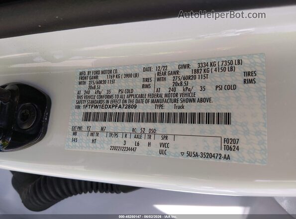 1FTFW1EDXPFA72809 2023 FORD F150 White Widok komory silnika
