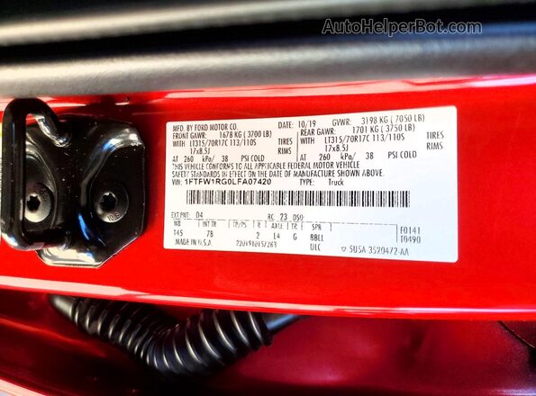 1FTFW1RG0LFA07420 2020 FORD F150 Maroon Вид підкапотного простору