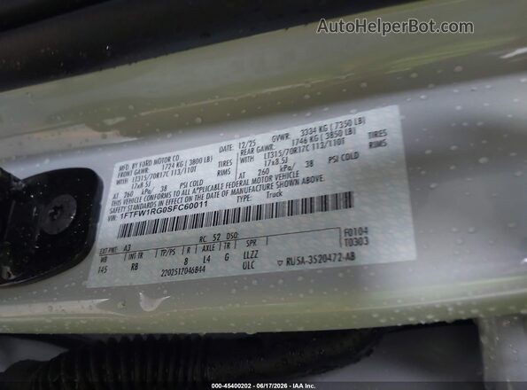 1FTFW1RG0SFC60011 2025 FORD F150 Gray ძრავის განყოფილების ხედი