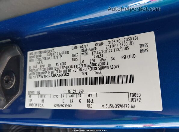 1FTFW1RG2JFA69382 2018 FORD F150 Blue Engine compartment view