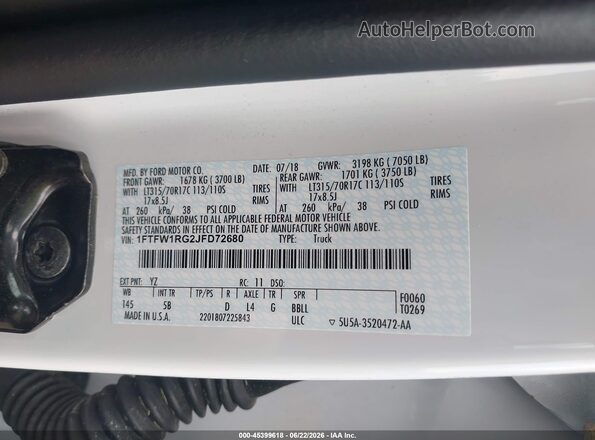 1FTFW1RG2JFD72680 2018 FORD F150 Белый Вид подкапотного пространства