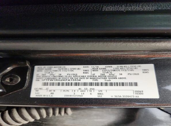 1FTFW1RG2KFA15534 2019 FORD F150 Gray 