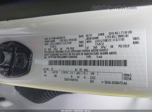 1FTFW1RG2MFC59056 2021 FORD F150 White Вид підкапотного простору