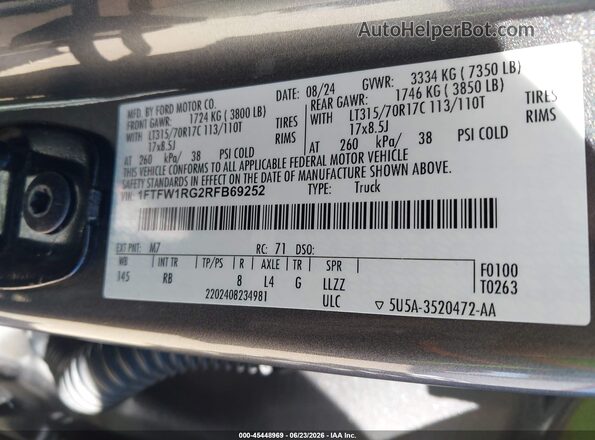 1FTFW1RG2RFB69252 2024 FORD F150 Gray Շարժիչի բաժամունքի տեսք