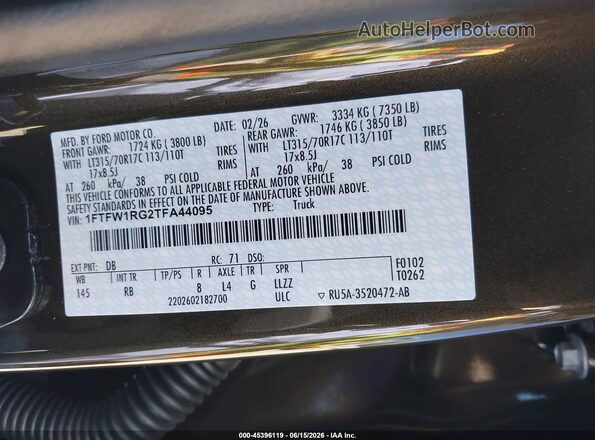 1FTFW1RG2TFA44095 2026 FORD F150 Green ძრავის განყოფილების ხედი