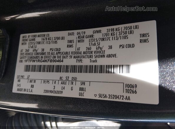 1FTFW1RG4KFB90464 2019 FORD F150 Silver Vista del compartimento del motor