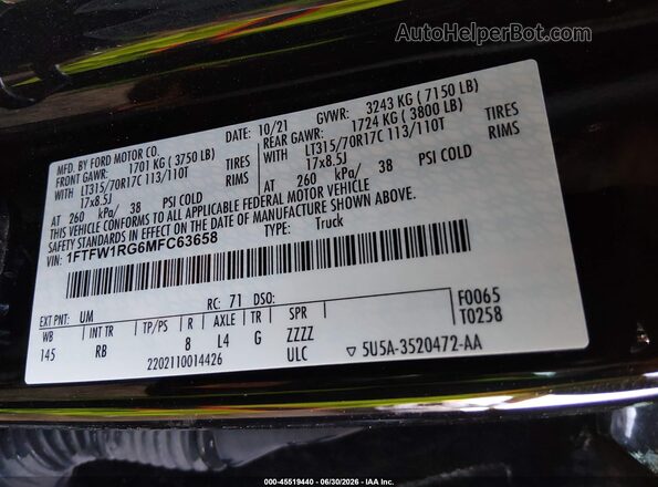 1FTFW1RG6MFC63658 2021 FORD F150 Black Engine compartment view