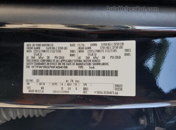 1FTFW1RG7HFA54158 2017 FORD F150 Black Engine compartment view