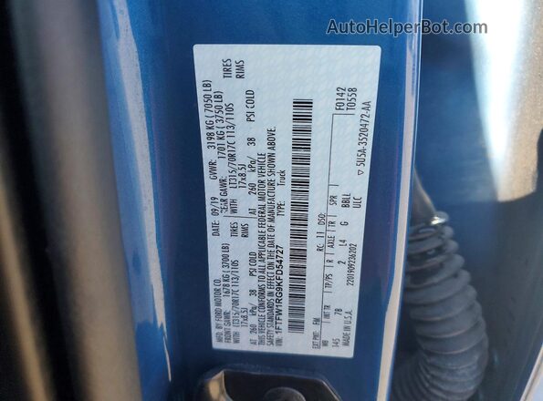 1FTFW1RG9KFD54727 2019 FORD F150 Blue Vista de la etiqueta del VIN