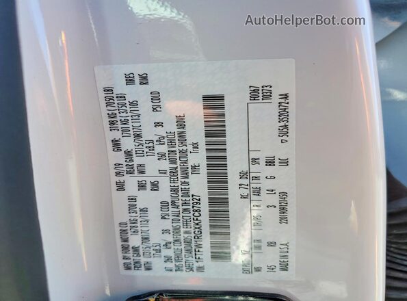 1FTFW1RGXKFC87927 2019 FORD F150 White 
