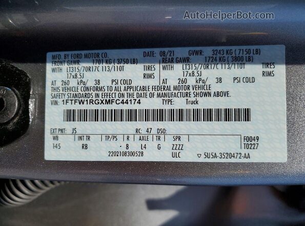 1FTFW1RGXMFC44174 2021 FORD F150 Silver 