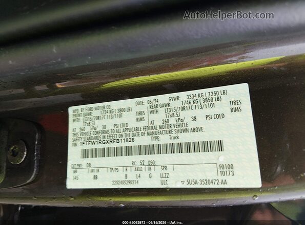 1FTFW1RGXRFB11826 2024 FORD F150 Dark Brown Вид підкапотного простору