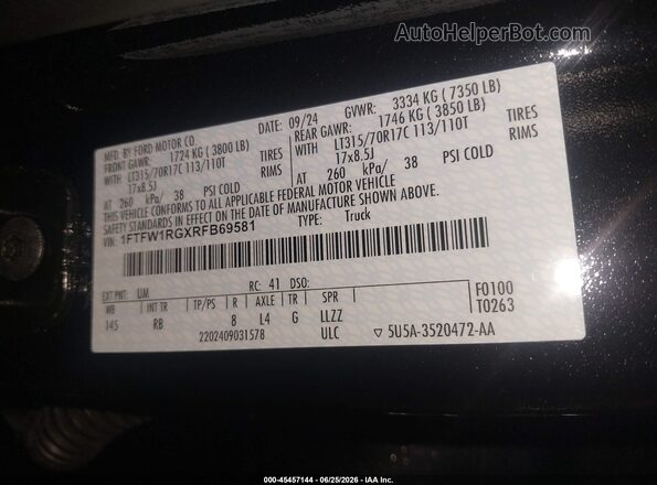 1FTFW1RGXRFB69581 2024 FORD F150 Черный Вид подкапотного пространства