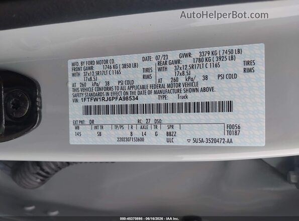 1FTFW1RJ6PFA98534 2023 FORD F150 Gray Vista del compartimento del motor