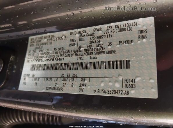 1FTFW3L59SFB79401 2025 FORD F150 Gray ძრავის განყოფილების ხედი