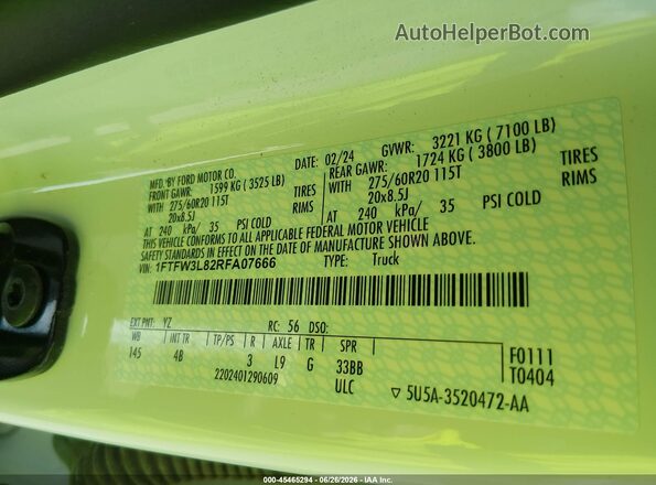 1FTFW3L82RFA07666 2024 FORD F150 White ძრავის განყოფილების ხედი