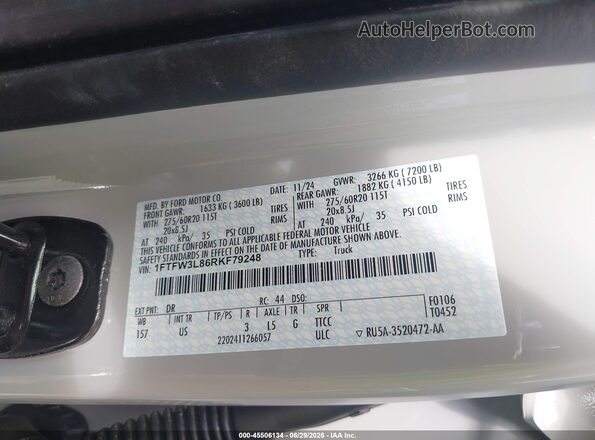 1FTFW3L86RKF79248 2024 FORD F150 Gray Շարժիչի բաժամունքի տեսք