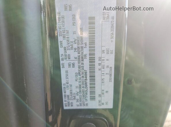 1FTFW3LD0RFB46997 2024 FORD F150 Black 