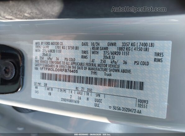 1FTFW3LD0RFB76405 2024 FORD F150 Gray ძრავის განყოფილების ხედი
