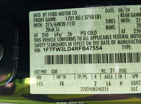 1FTFW3LD4RFB47554 2024 FORD F150 Black Vista del compartimento del motor