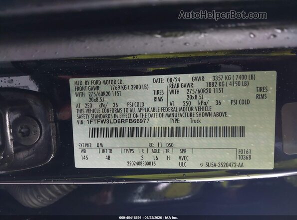 1FTFW3LD6RFB66977 2024 FORD F150 Black Engine compartment view