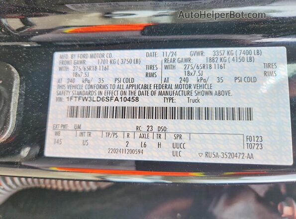 1FTFW3LD6SFA10458 2025 FORD F150 Black 
