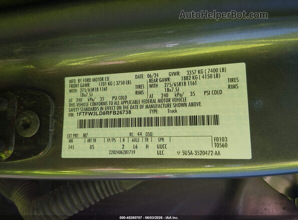 1FTFW3LD8RFB26738 2024 FORD F150 Gray Շարժիչի բաժամունքի տեսք