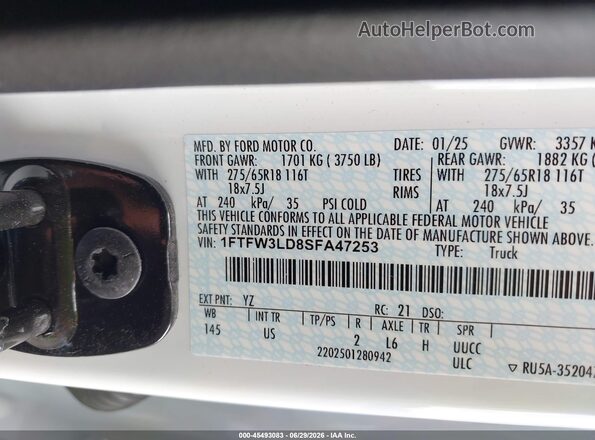 1FTFW3LD8SFA47253 2025 FORD F150 White Widok komory silnika