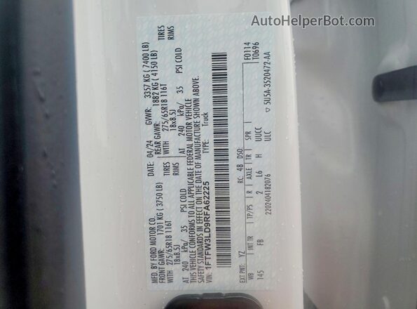 1FTFW3LD9RFA62225 2024 FORD F150 White Engine compartment view