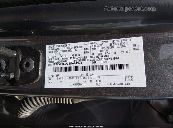 1FTFW3LD9SFA94923 2025 FORD F150 Gray ძრავის განყოფილების ხედი