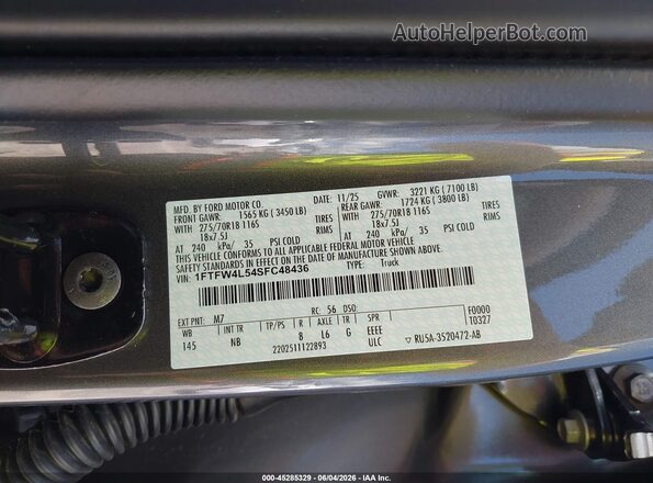 1FTFW4L54SFC48436 2025 FORD F150 Gray Engine compartment view