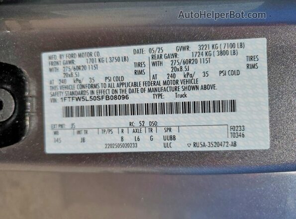 1FTFW5L50SFB08096 2025 FORD F150 Silver Вид підкапотного простору