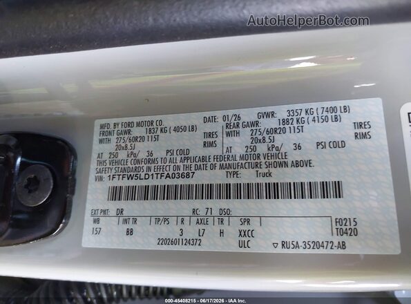 1FTFW5LD1TFA03687 2026 FORD F150 Gray Engine compartment view