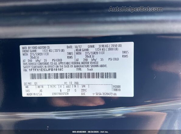 1FTFX1E53JFB18185 2018 FORD F150 Black ძრავის განყოფილების ხედი