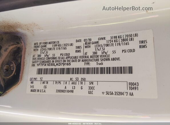1FTFX1E55LKD79165 2020 FORD F150 White ძრავის განყოფილების ხედი