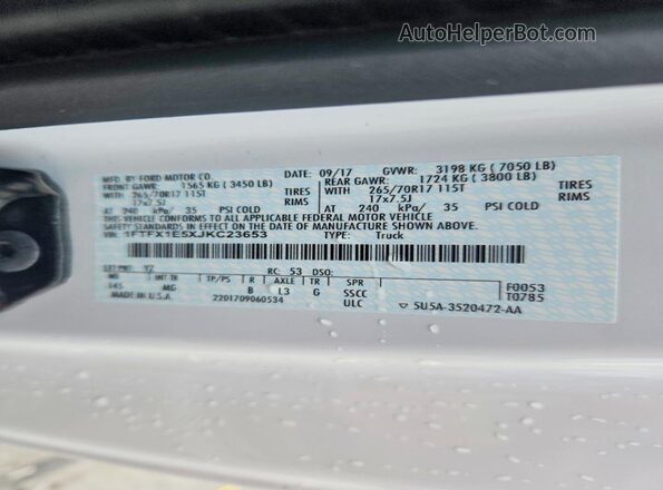1FTFX1E5XJKC23653 2018 FORD F150 Белый Вид подкапотного пространства