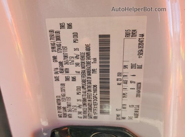 1FTFX1EF3GFC16036 2016 FORD F150 White Շարժիչի բաժամունքի տեսք