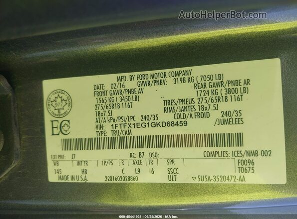 1FTFX1EG1GKD68459 2016 FORD F150 Gray Engine compartment view