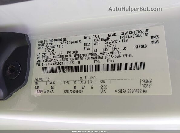 1FTFX1EG2HFB35118 2017 FORD F150 White Engine compartment view