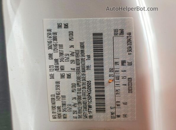 1FTMF1C50PKG09505 2023 FORD F150 White Շարժիչի բաժամունքի տեսք