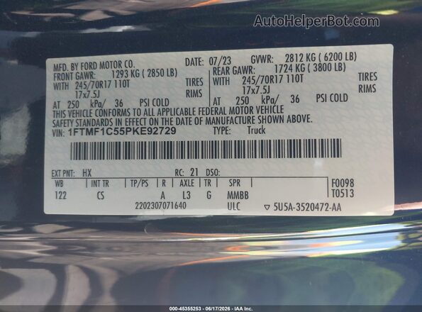 1FTMF1C55PKE92729 2023 FORD F150 Black Շարժիչի բաժամունքի տեսք