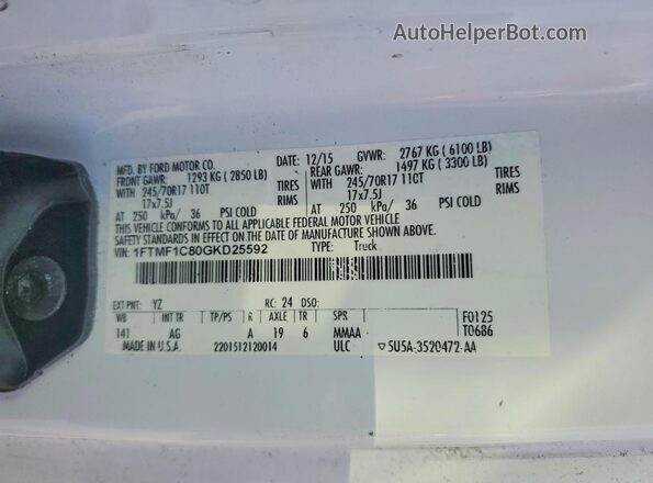 1FTMF1C80GKD25592 2016 FORD F150 White 